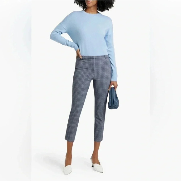 Theory Cropped Check Ponte High Rise Stretch Skinny Pant Gray/Blue Womens 4 NWOT - Picture 12 of 13